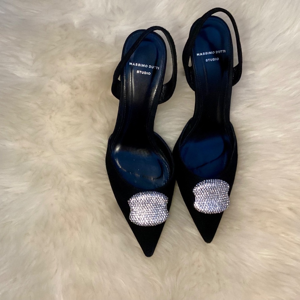 Massimo Dutti Studio suede heels shoes with bling 37 - Picture 4 of 16